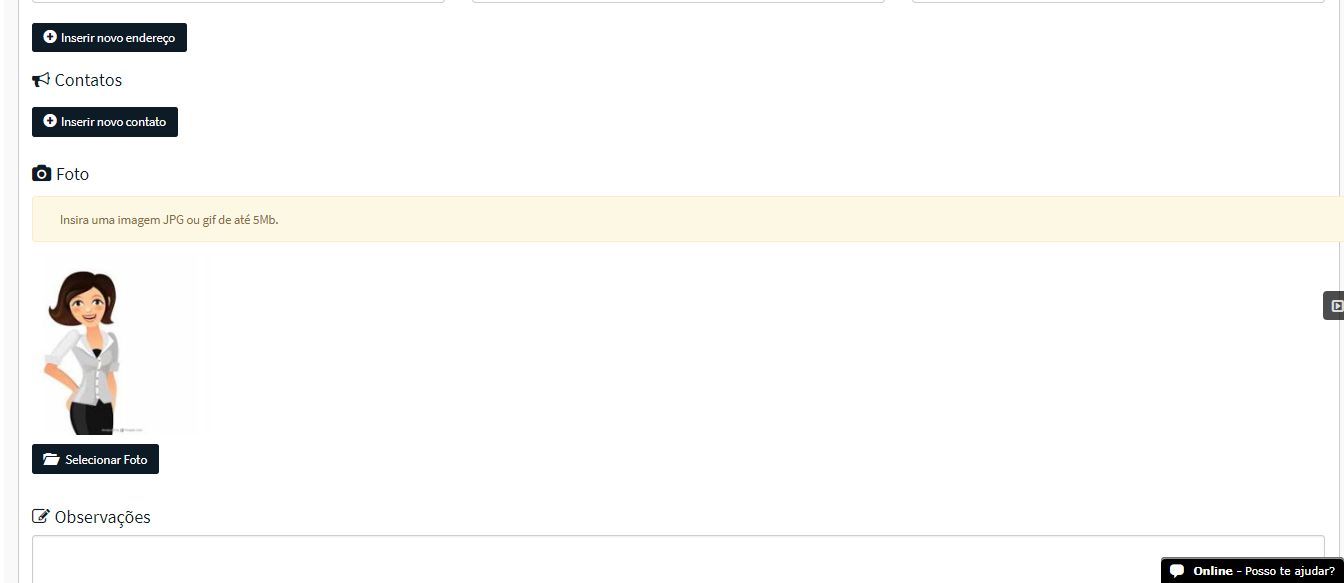 cadastro de cliente com foto